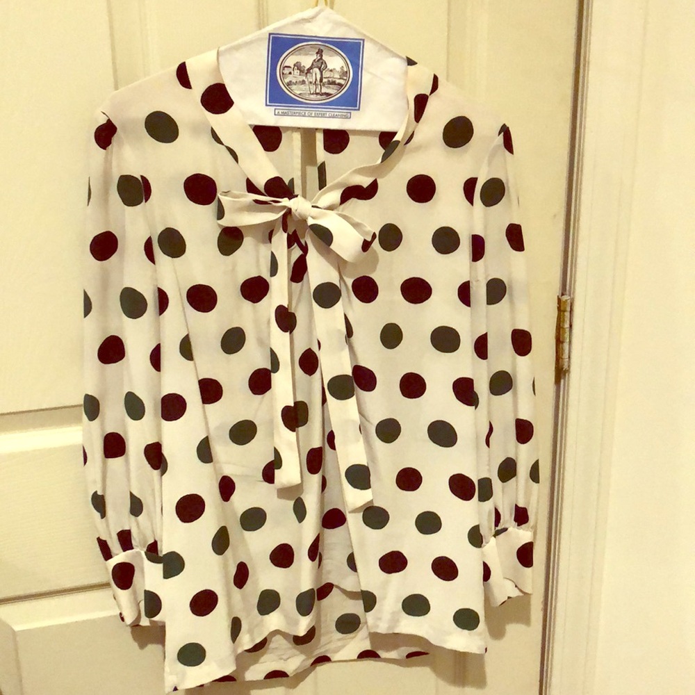 Kate Spade Blue & Green Polka Dot Bow Blouse! 🎀